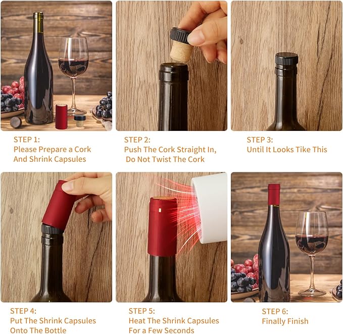 50pcs Wine Bottle Cork Stopper with 50pcs Black Plastic Top, Gold, Red and Black PVC Heat Shrink Capsules, T-Shape Wine Corks and Wine Bottle Seals Shrink Caps for Wine
