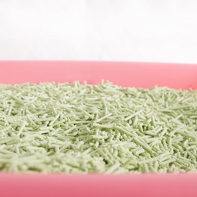 Tofu Cat Litter Green Tea 5.5 Lbs X 8 Bags, Flushable Clumping Fast Drying, Ultra Absorbent, Low Tracking Cat Litter 2mm Pellets.