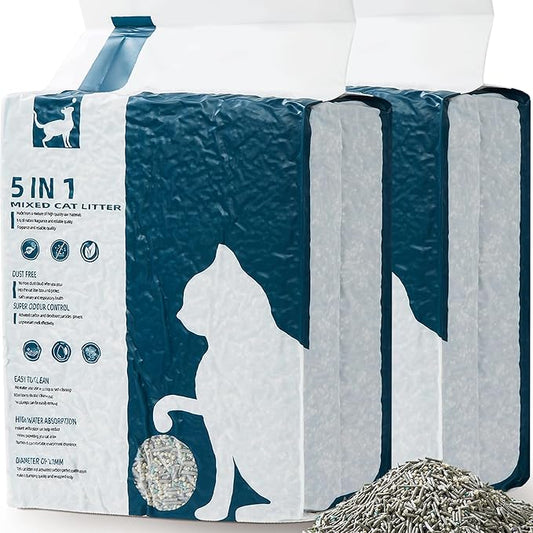 Vealind Cat Litter Fast Clumping Tofu Cats Litter, Flushable Ultra Absorbent 5 in 1 Dust-Free Flushable Odor Free Activiated Carbon Litter Pellets Unscented (2 PACK-16 Pounds)