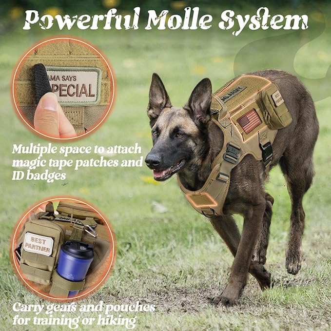 rabbitgoo Tactical Dog Harness for Small, Heavy Duty Pet Harness with Handle, No-Pull Service Vest Small Breed, Adjustable Military Dog Vest for Training Hunting Walking, Brown, S