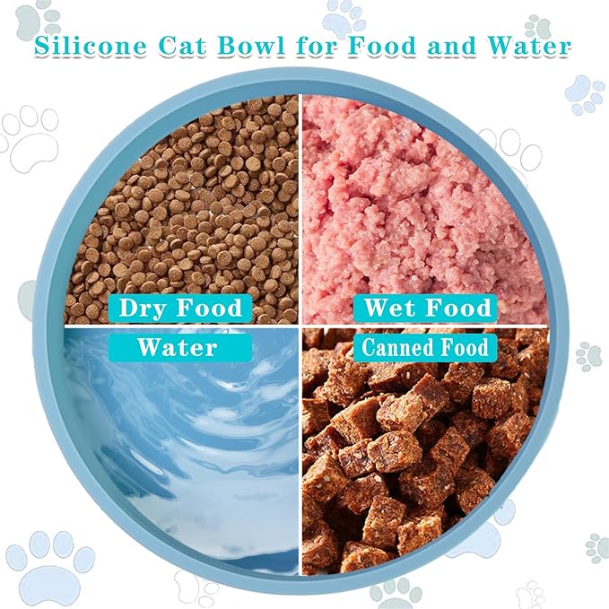 Silicone Dog Bowl Shallow Cat Food Bowls, 6 Inch Wide Cat Bowls Whisker Friendly, No Spill Less Mess Dog Plates for Dry and Wet Food, Set of 3 Puppy Bowls for Small Dogs and Cats