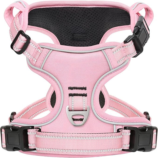 Timos Dog Harness, 3 Snap Buckles No-Pull Soft Padded Dog Vest with 2 Metal Leash Clips, Adjustable Reflective No Choke Pet Harness with Easy Control Handle for X-Small Dogs,Pale Pink,XS