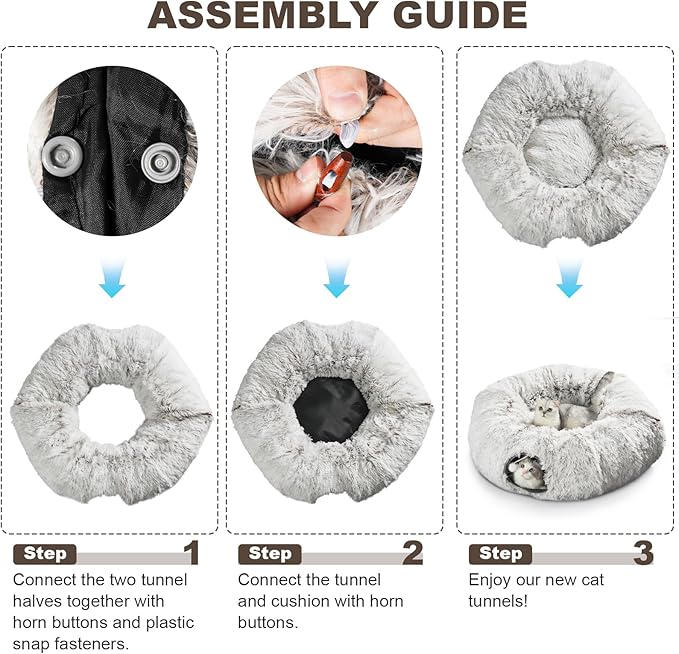 Cat Tunnel Bed, Cat Tunnels for Indoor Cats with 6 Extra Snap Fasteners, Donut Tunnel Tube with Cat Toys Balls for Bored Indoor Adult Cats, Peekaboo Cave Playground for Kitten Rabbit Ferret Hideaway