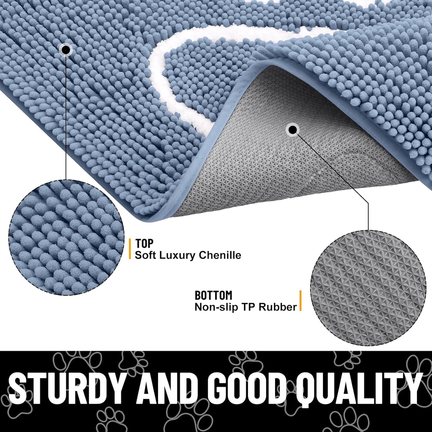 Smiry Dog Door Mat for Muddy Paws, Absorbent Dirt Trapper Non Slip Quick Dry Washable Chenille Mat for Mud Dogs, Entry Rug for Indoor and Outdoor (24x16 Inches, Airy Blue and White)