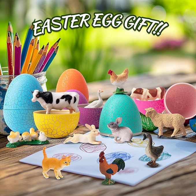 Toymany 14PCS 0.6-2.5" Tiny Farm Animal Figures Toy, Detailed Texture Farm Figurines Cake Topper, Easter Eggs Birthday Gift School Project for Kids Children Toddlers