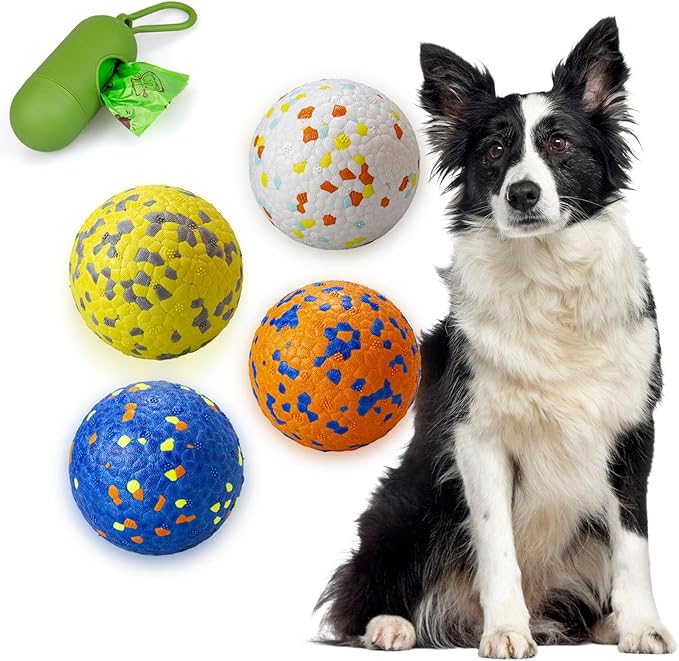 4 Pack Super Bouncy Dog Balls, Fun Indestructible Tennis Balls for Aggressive Chewers, Durable Floating Fetch Toys for Medium and Large Dogs with Lifetime Replacemnet