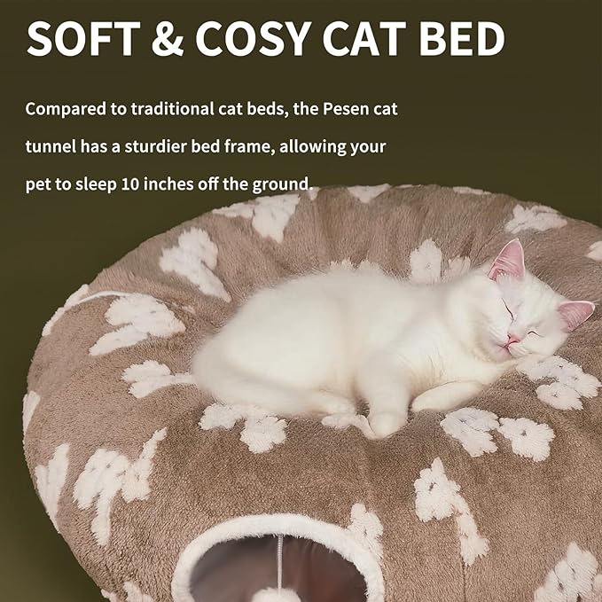 Pesen Cat Tunnel Bed with Soft Cushion, Cat Toys for Indoor Cats Enhance Bonding Between Pets and Owners, Encourage Exploration, and Satisfy Natural Instincts for Kittens, Dogs, and Rabbits