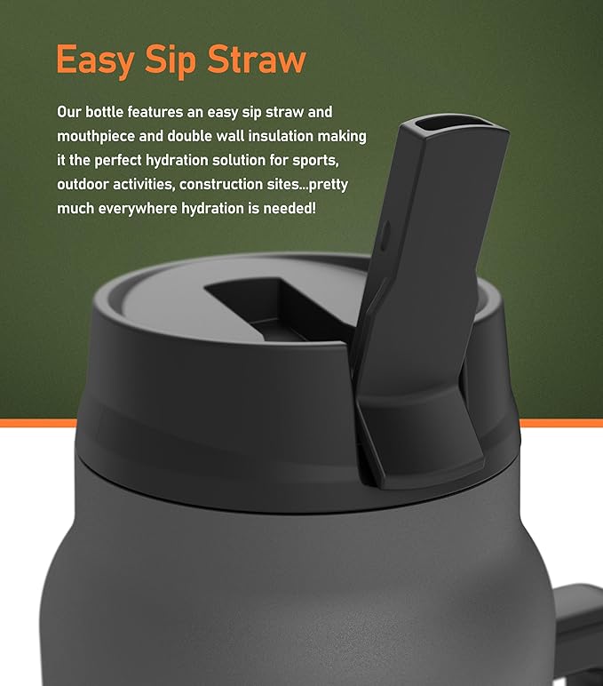 64 oz Tumbler with Handle and Straw Lid - Insulated Metal Water Bottle with Carrier Bag Holder and Shoulder Strap (Wide Mouth/Half Gallon)