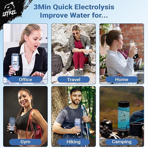 Hydrogen Water Bottle 2024, Leykel Brand, Portable Hydrogen Water Bottle Generator, Water ionizer, Improves Water in 3 Minutes, for Travel, Office, Home, Exercise, Daily Drinking, Health and Gift.