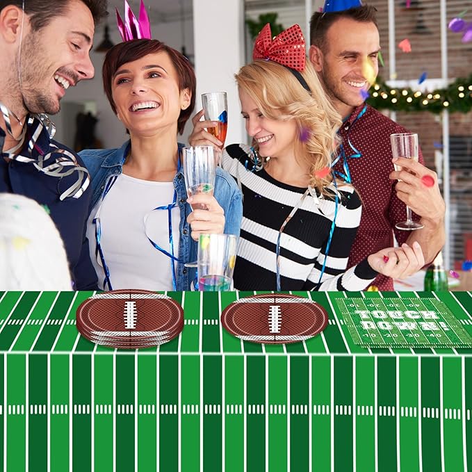 41Pcs Football Birthday Party Decorations, Green Touch Down Luncheon Napkins, 7" Round Paper Plates, Football Tablecloth, Serve 20
