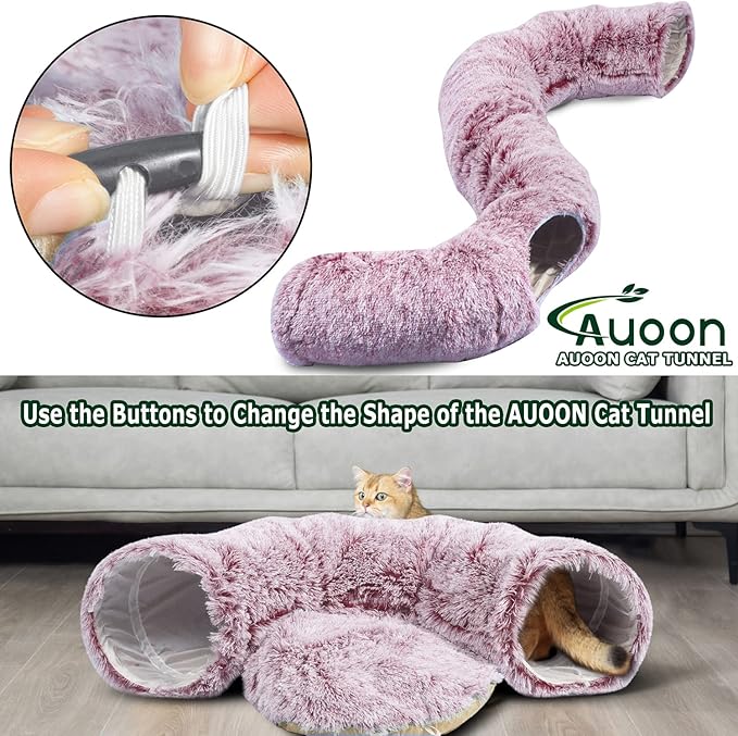 AUOON Cat Tunnel Bed for Indoor Cats - Circle Peekaboo Cat Cave with Washable Mat for Indoor Cats Kitten Kitty Puppy Rabbit Ferret (Rosiness)
