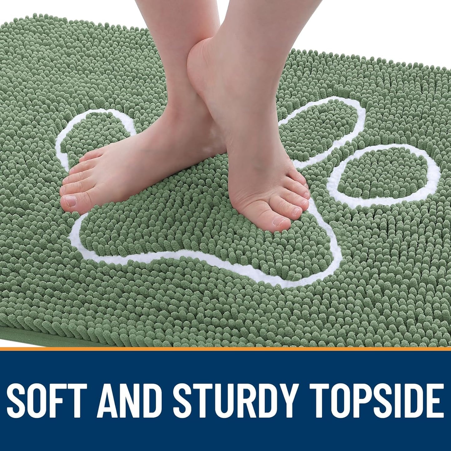 OLANLY Door Mat for Muddy Dog Paws 30x20, Absorbent Chenille Doormat with Paw Print Design, Non-Slip Washable Doormat for Indoor Entryway, Quick-Dry Pet Bed Mats for Dirty Dogs, Olive Green and White