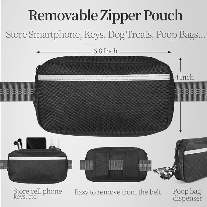iYoShop Hands Free Dog Leash with Zipper Pouch, Dual Padded Handles and Durable Bungee for Walking, Jogging and Running Your Dog (Large, 25-120 lbs, Grey)