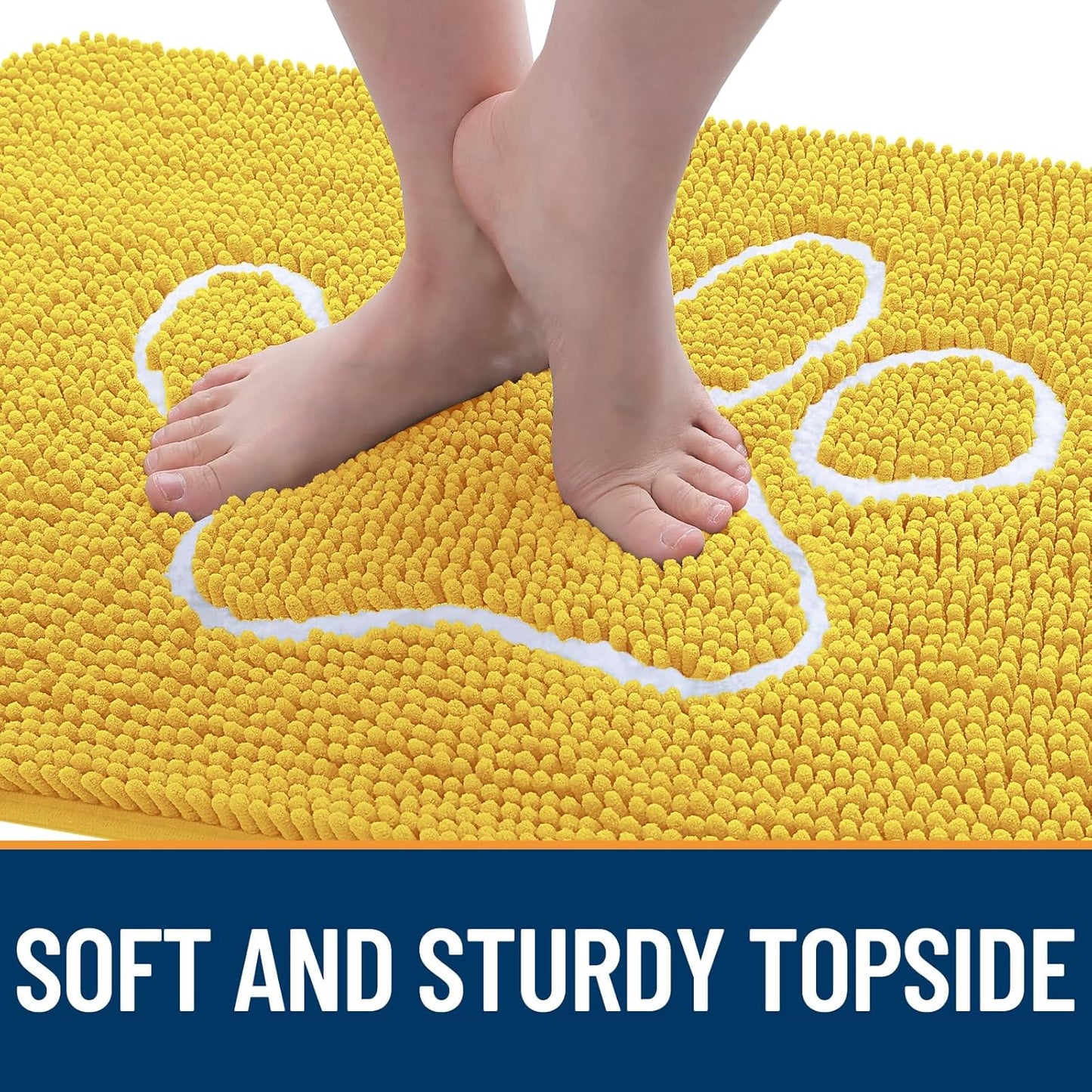 OLANLY Door Mat for Muddy Dog Paws 36x24, Ultra Absorbent Chenille Mud Doormat with Paw Print Design, Non-Slip Washable Doormat for Indoor Entryway, Quick-Dry Pet Bed Mats for Dirty Dogs, Yellow