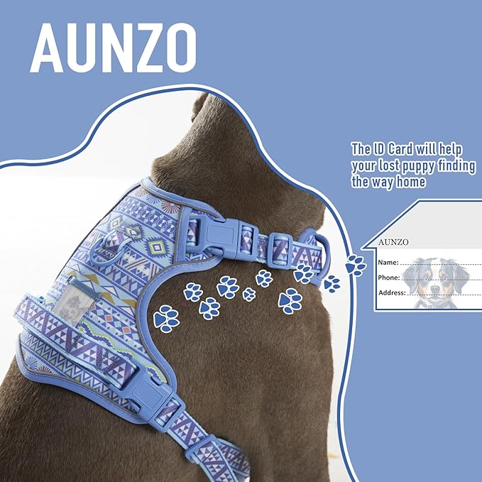 Dog Harness for Large Dogs No Pull Easy Walking Adjustable Pet Harness Reflective Working Training Easy Control Pet Vest Blue Ethnic L