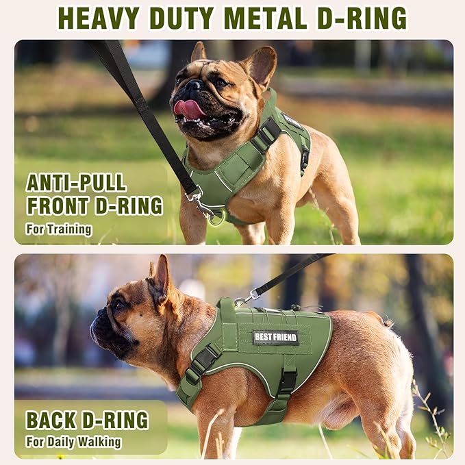 Tactical Dog Harness Small Sized Dog,No Pull Military Dog Vest with Handle,Reflective Heavy Duty Pet Harness for Walking Hiking Training Green S