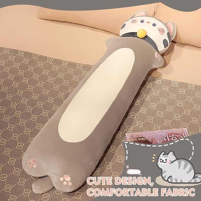 Long Cat Plush Pillow, 51.1inches Cute White Cat Plushie Stuffed Animals Body Pillow, Kawaii Kitten Soft Plushie Doll Toy Birthday Gift for Kids Girlfriend