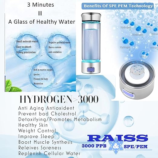 Hydrogen Water Machine - Portable Hydrogen Water Generator - Automatic Hydrogenated Water Ionizer Machine for Home, Office & Daily Drinking, 3-Minute Quick Electrolysis, 400ml Capacity