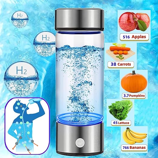 Hydrogen Water Bottle Generator Portable Glass Health Cup Hydrogen Rich Water Ion Machine with SPE PEM Tech Water Ionizer, Hydrogen Water Machine Improve Water for Home, Office, Travel, Daily Drinking
