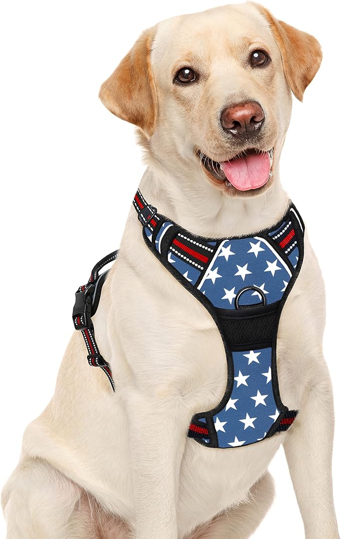 BARKBAY No Pull Dog Harness Large Step in Reflective Dog Harness with Front Clip and Easy Control Handle for Walking Training Running(Star,L)