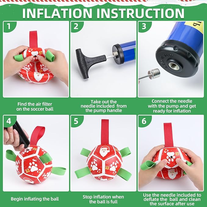 QDAN Small Christmas Dog Toys, Soccer Ball with Straps, Outdoor Interactive Toys for Tug of War, Puppy Birthday Gifts, Water Toy, Durable Dog Balls for Puppy (5 Inch)