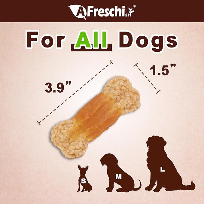 AFreschi Natural Chicken Dipped Rice Bone 16 oz, All Natural, Grain-Free, High-Protein, Healthy & Easily Digestible, Soft Texture