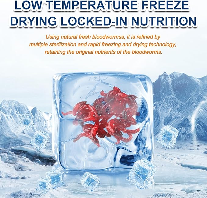 Freeze Dried Blood Worms for Fish – Natural High Protein Fish Food,Enhances Color & Growth for Betta,Cichlid, Goldfish, Guppy (3 oz)