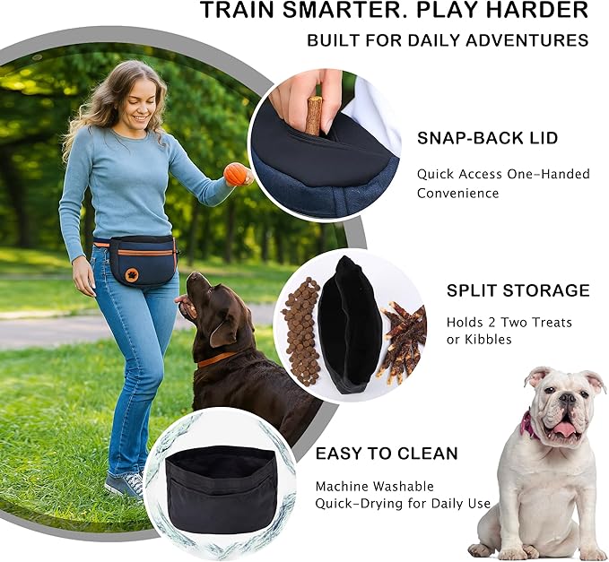 Dog Treat Pouch for Training – Removable Liners, Large Opening Capacity Treat Bag with Clicker, Obedience Cards, Waist Strap Clip Treat Fanny Pack for Dog Training and Walking