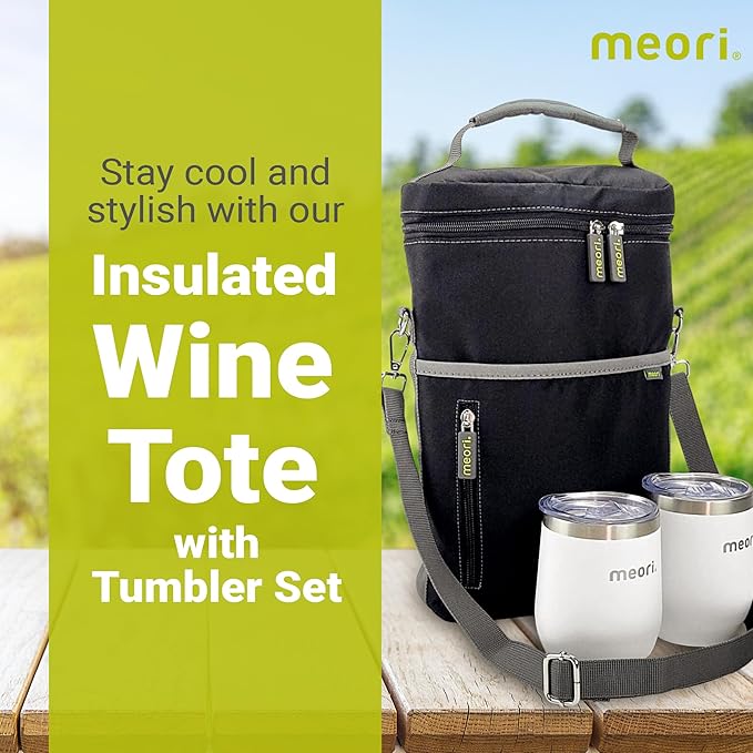meori 2-Bottle Insulated Wine Tote + Tumbler Set with Lids Bundle Gifts for Wine Lover | Lava Black