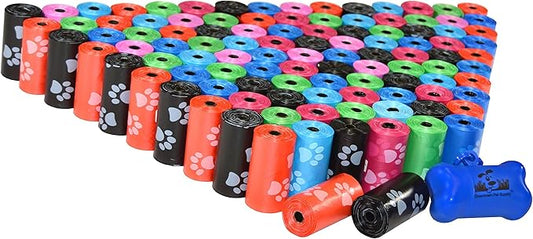Downtown Pet Supply Poop Bags for Dogs with Dispenser, 2200 Count - Leak-Proof Dog Waste Bags and Bone-Shaped Dog Poop Bags Holder for Leash - Rainbow with Paw Prints of Colors, 12.5" x 8.5"
