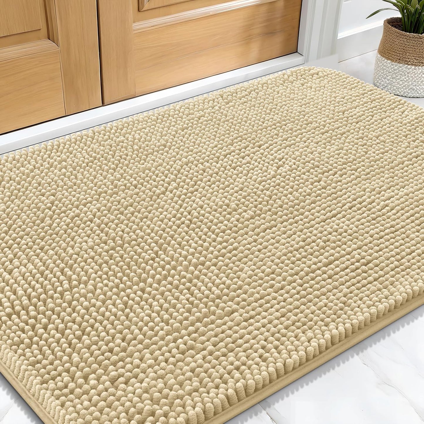OLANLY Dog Door Mat for Muddy Paws 30x20, Absorbs Moisture and Dirt, Absorbent Non-Slip Washable Doormat, Quick Dry Chenille Mud Mat for Dogs, Entry Indoor Entryway Carpet for Inside Floor, Sand