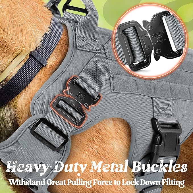 rabbitgoo Tactical Dog Harness Medium Sized, Heavy Duty Pet Harness with Handle, No-Pull Service Vest Medium Breed, Adjustable Military Dog Vest for Training Hunting Walking, Grey, M