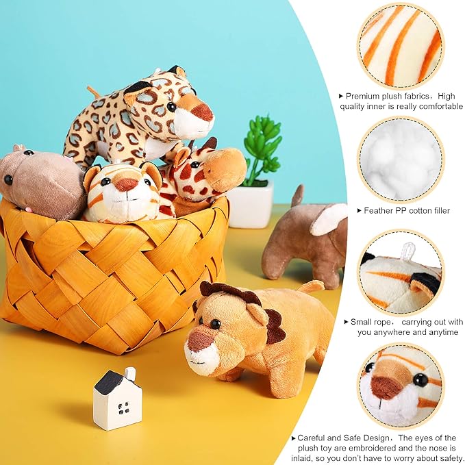 Sumind 12 Pieces Mini Stuffed Forest Animals Jungle Animal Plush Toys 4.8 Inch Cute Elephant Lion Giraffe Tiger Plush for Animal Themed Parties Achievement(Lying)