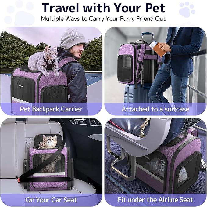 Pawtners Cat Backpack Carrier, Large Space Dog Backpack with Breathable Mesh, Expandable Pet Carrier Backpack for Small Medium Kitten Puppy Up to 18 Lbs, Suitable for Travel Hiking Camping Shopping