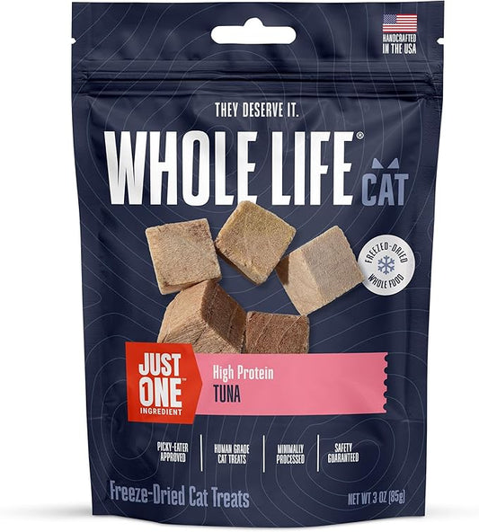 Whole Life Cat Just One Tuna Freeze Dried Cat Treats - Human Grade High Protein Food, Healthy Training Snacks, Freeze Dried Tuna Food Toppers, USA Made Natural Treats - 3 oz (Pack of 1)