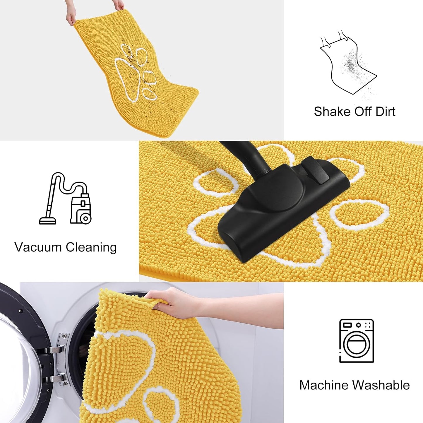 Smiry Dog Door Mat for Muddy Paws, Absorbent Dirt Trapper Non Slip Quick Dry Washable Chenille Mat for Mud Dogs, Entry Rug for Indoor and Outdoor (48x30 Inches, Yellow)