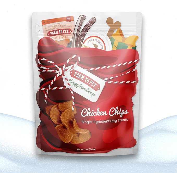 Farm To Pet Holiday Chicken Chipmas Feast Dog Training Treats - Chicken Chips, Single Ingredient, Lean, All Natural, Healthy Treats for Small, Medium, Large Dog Breeds, & Puppies, Made in USA