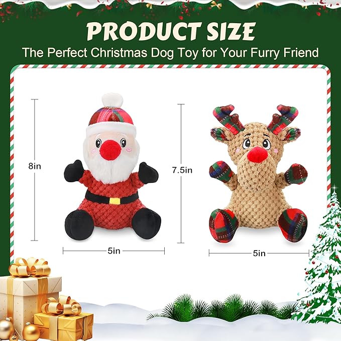 Squeaky Dog Toys, 2 Pack Dog Chew Toys with Crinkle Paper for Puppy, Small, Medium, Large Dogs, Interactive Pet Holiday Toys for Training and Reducing Boredom