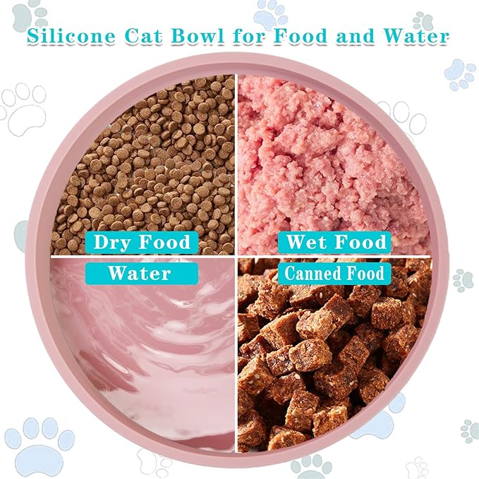 Silicone Dog Bowl Shallow Cat Food Bowls, 6 Inch Wide Cat Bowls Whisker Friendly, No Spill Less Mess Dog Plates for Dry and Wet Food, Set of 3 Puppy Bowls for Small Dogs and Cats