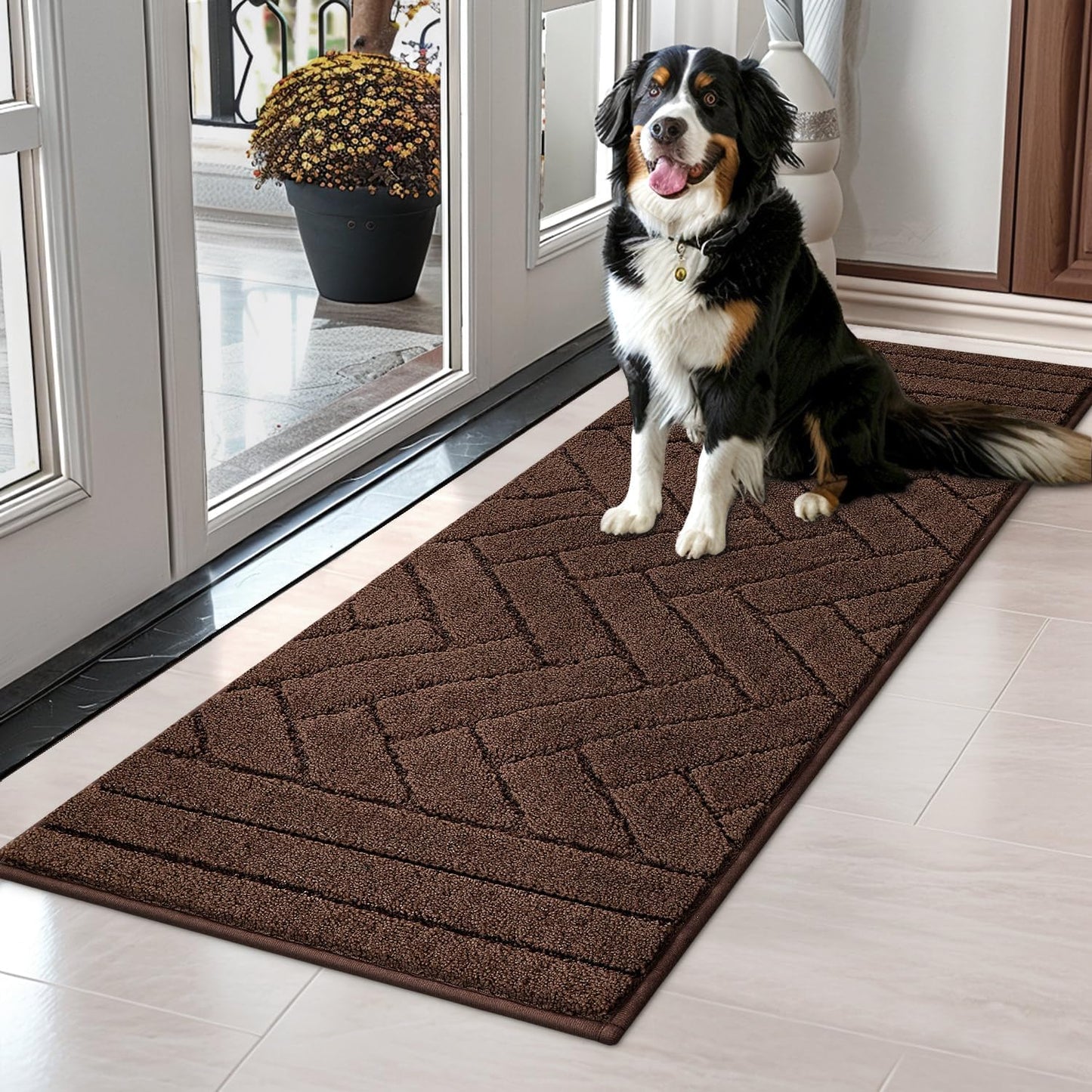 Tindbea Dog Mat for Muddy Paws,Absorbs Moisture Dirt Non-Slip Washable Mud Mat for Dogs,Soft Rubber Backing Front Inside Pet Rug for Entryway, Mud Dog Paws, Patio(20"x48",Coffee)