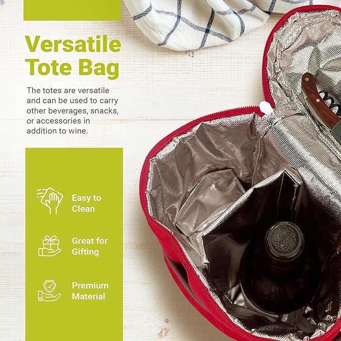 meori 2-Bottle Insulated Wine Tote + Tumbler Set with Lids Bundle Gifts for Wine Lover Women | Hibiscus Red