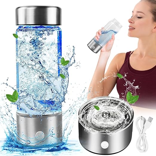 Hydrogen Water Bottle - 420ml Hydrogen Water Generator, Ion Exchange Ionizer, Patented SPE/PEM Technology, 3 Minute Electrolysis, Perfect for Travel, Fitness, and Home (Silver)