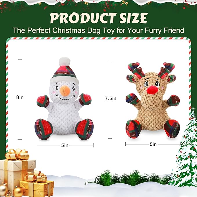 Squeaky Dog Toys, 2 Pack Dog Chew Toys with Crinkle Paper for Puppy, Small, Medium, Large Dogs, Interactive Pet Holiday Toys for Training and Reducing Boredom