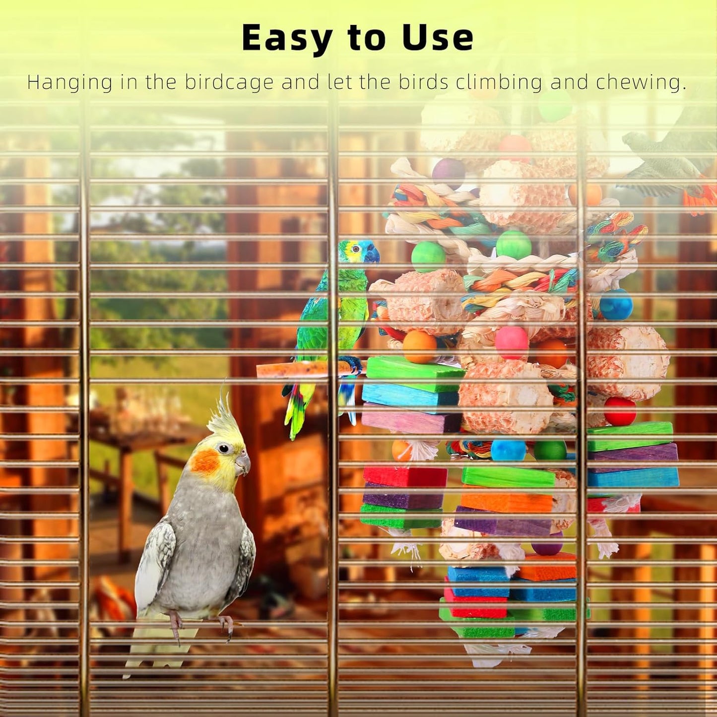 Parrot Toys for Medium and Large Birds Natural Wood Corn Cob Chewing Toy Bird Cage Accessories for African Grey,Macaws,Conure,Cokatoos,Cockatiel,Amazon Parrots