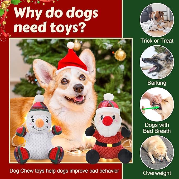 Squeaky Dog Toys, 2 Pack Dog Chew Toys with Crinkle Paper for Puppy, Small, Medium, Large Dogs, Interactive Pet Holiday Toys for Training and Reducing Boredom