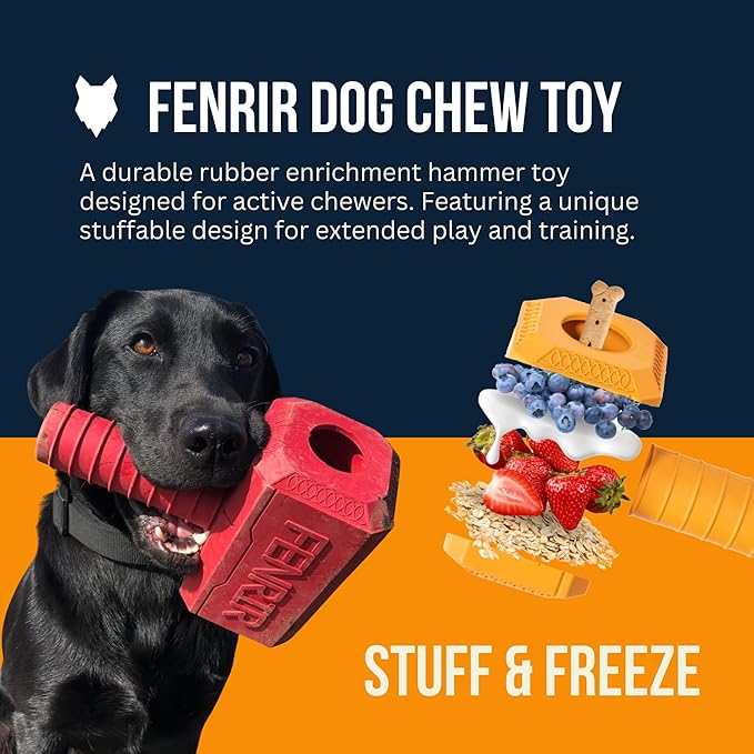 Fenrir Hammer Dog Chew Toy Strong Rubber Stuffable Enrichment Toy for Chewers (Yellow, Small)