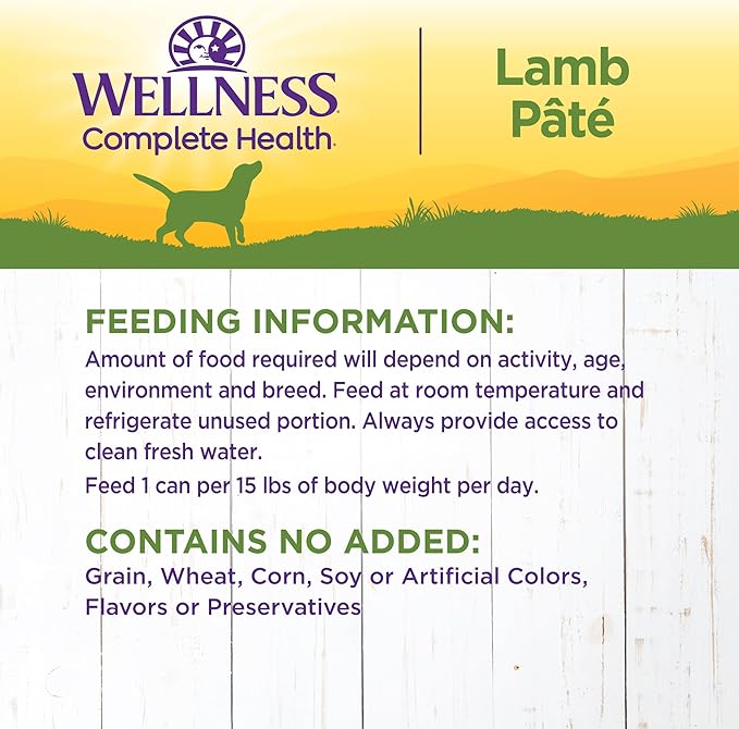 Wellness Complete Health Natural Wet Canned Dog Food, Lamb & Sweet Potato, 12.5-Ounce Can (Pack of 12)