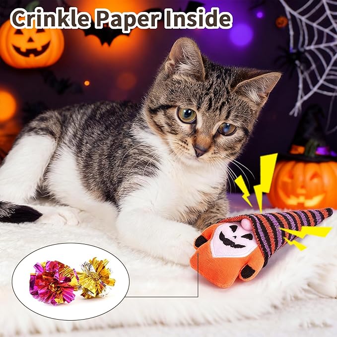 Retro Shaw Cat Toys, Halloween Gnomes 3Pcs, Crinkle Sound Catnip Toys for Indoor Cats Kitten, Interactive Cat Nip Chew Kitty Kicker Toy for All Pet Breeds