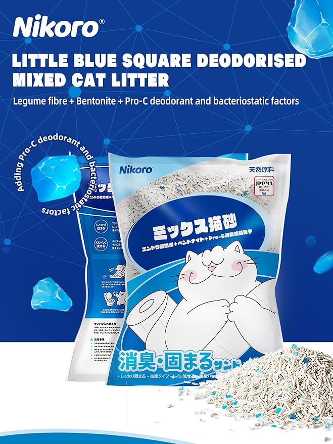 NIKORO Mixed Cat Litter,Strong Clumping Cat Litters,Odor Control and Unscented Ultra Absorbent Water Flushable Bentonite Tofu Cat Litter,Dust Free Scent Free,21 lbs(5.29 lbs×4Bags)