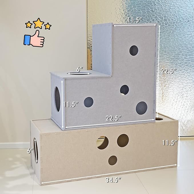 Meeyoview Cat Tunnel, Felt Tunnels for Indoor Cats, Peekaboo Hideaway Cave, Straight Cat Tunnel Bed, Interactive Cat Cube Toys for Small Medium Large Cats